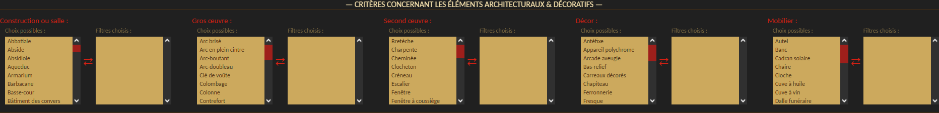 Filtre, section éléments architecturaux et décoratifs